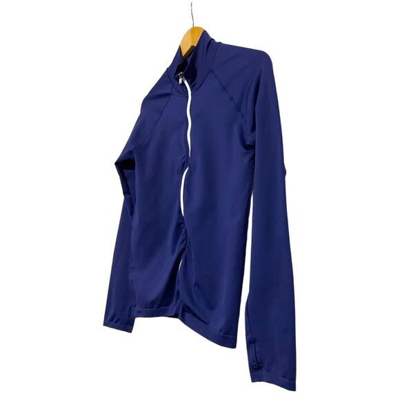 Fabletics Size Large Luciana Seamless Longsleeve Zip Up Mock Neck Navy Blue - Picture 4 of 12